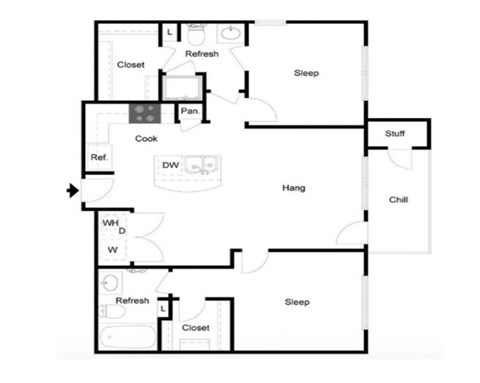 2 bed 2 bathroom floorplan